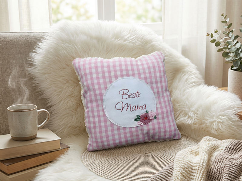 Preview: Button Blumen Ranke Beste Mama Oma Muttertag - doodle Stickdatei